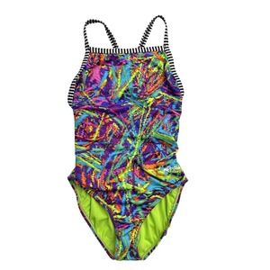 VTG Dolfin Uglies Woman XS/S One Piece Swimwear Groovy Neon‎ Multicolor Cutout